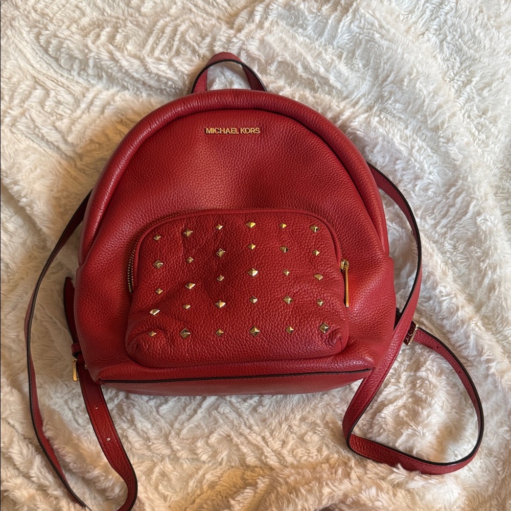 Michael Kors Red Backpack with Gold Accents